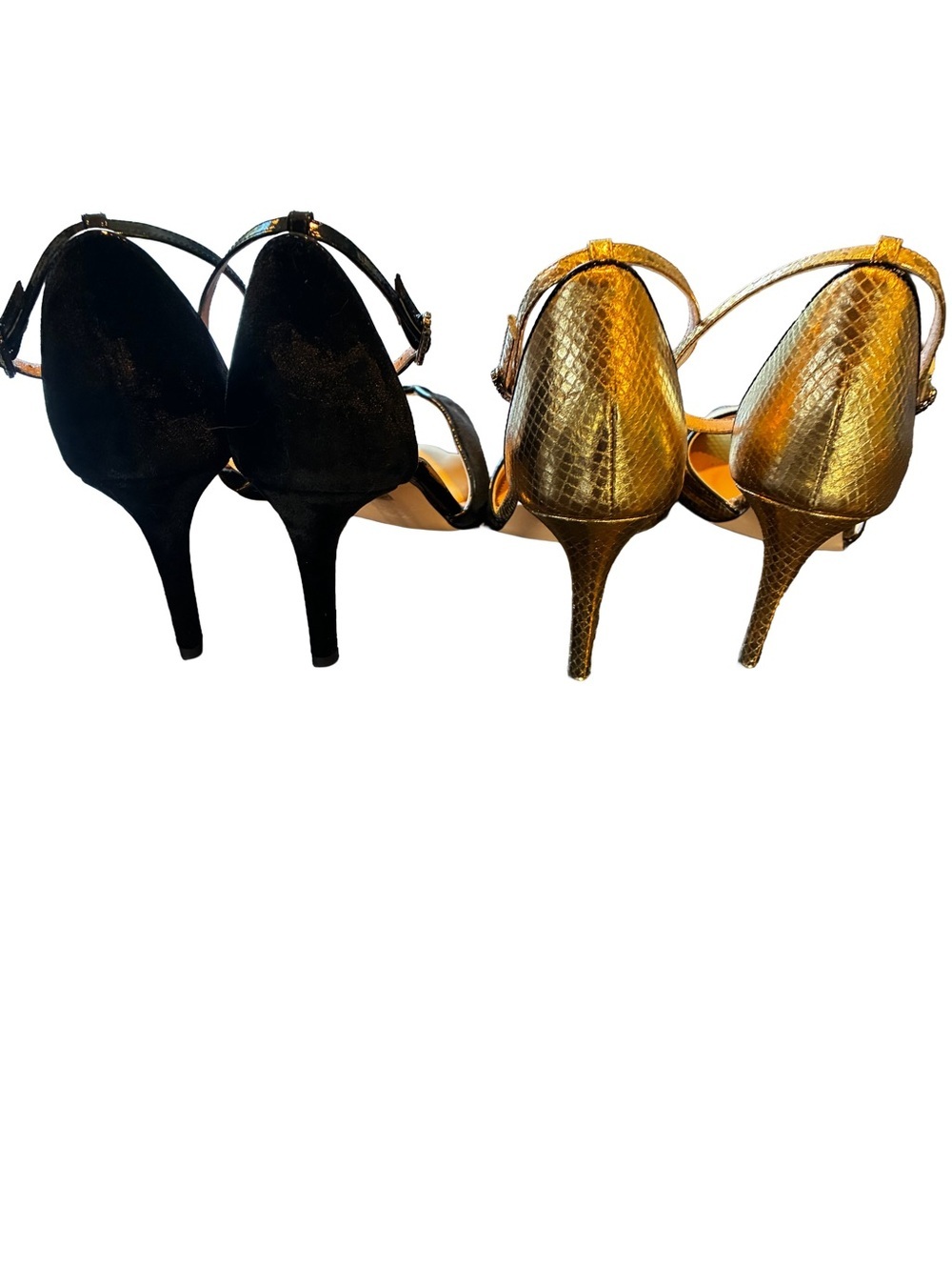 J.Crew Rylie Peep Toe Heels Bundle Black Velvet & Gold Italian Leather Size 7.5 - Picture 4 of 8